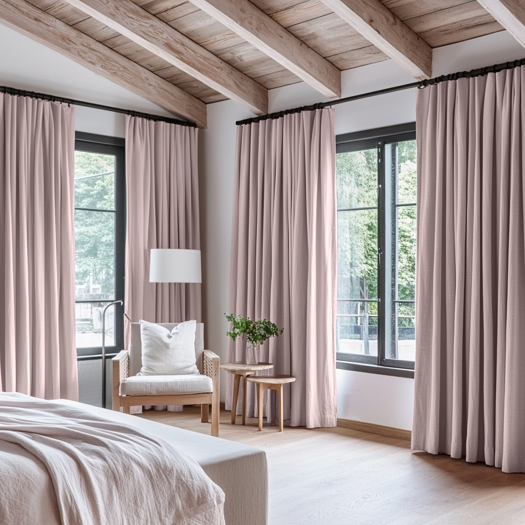 Dusty Pink Linen Thermal S-Fold Curtains