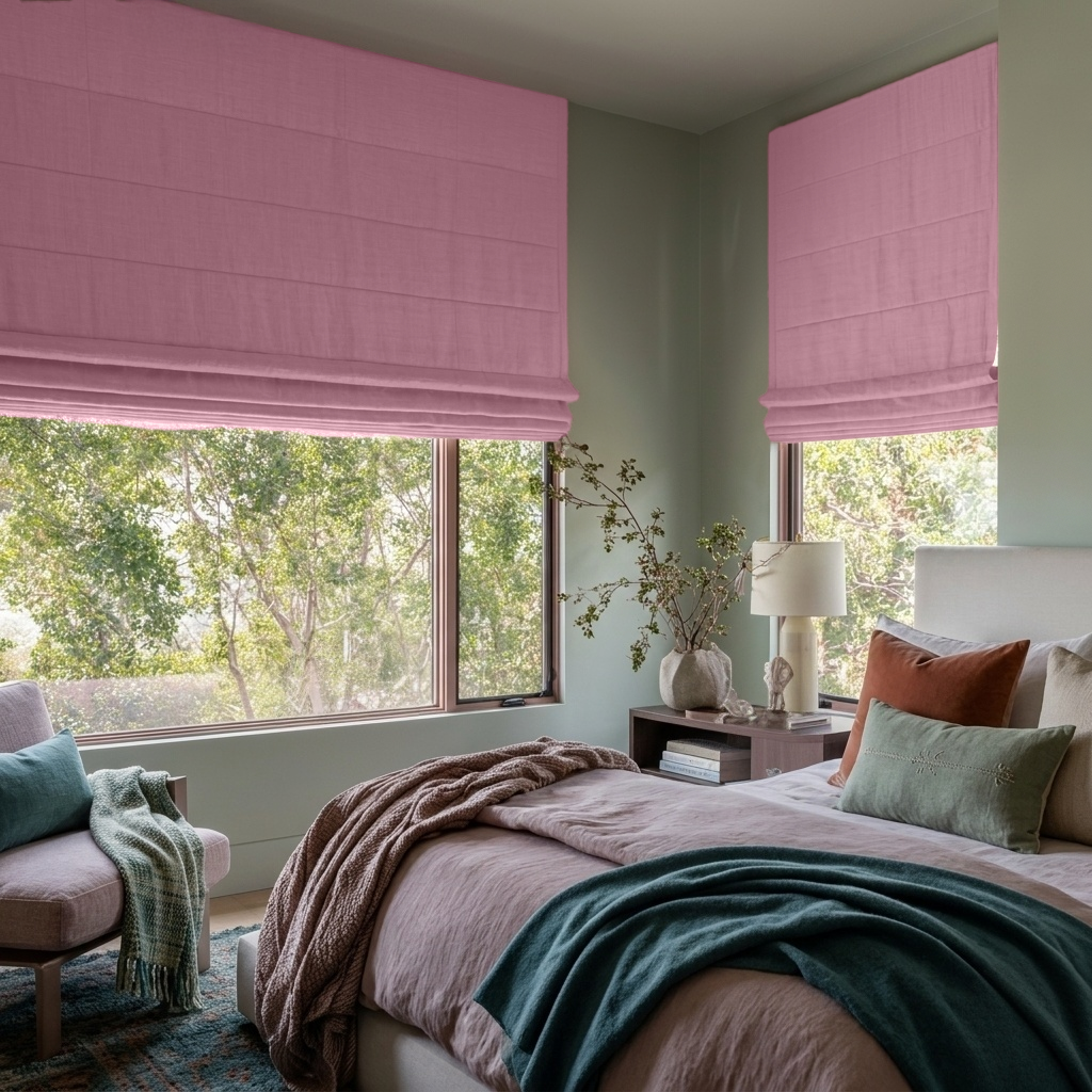 Dusty Rose Linen Roman Blinds - Blackout Lining