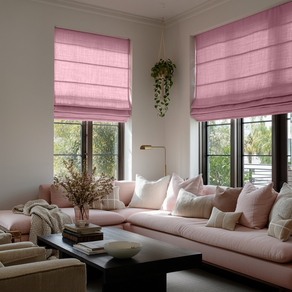 Dusty Rose Linen Roman Blinds