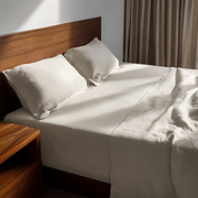 Ecru Beige Washed Linen Heavyweight Extra Deep Fitted Sheet Set
