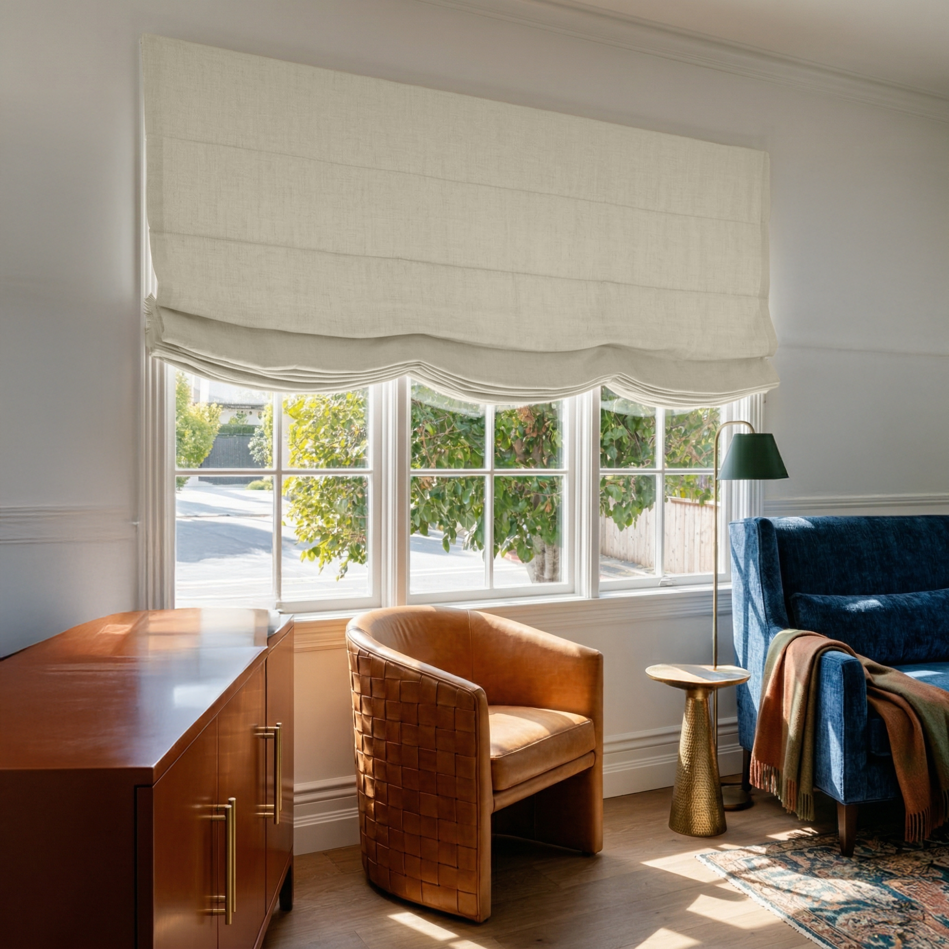 Ecru Heavy Weight Linen Relaxed Roman Blind - Blackout Lining