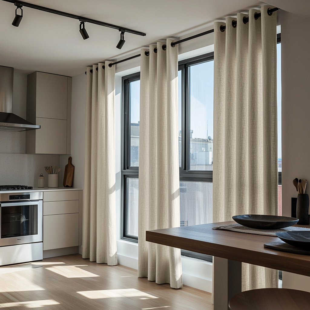 Ecru Heavy Weight Linen Eyelet Curtains for Kitchen