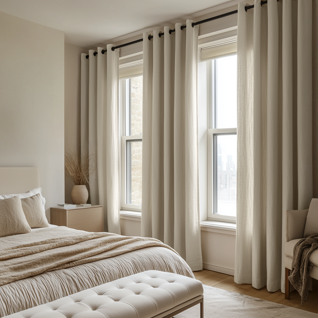 Ecru Heavy Weight Linen Eyelet Curtain