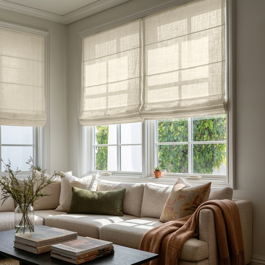 Ecru Heavy Weight Linen Roman Blinds