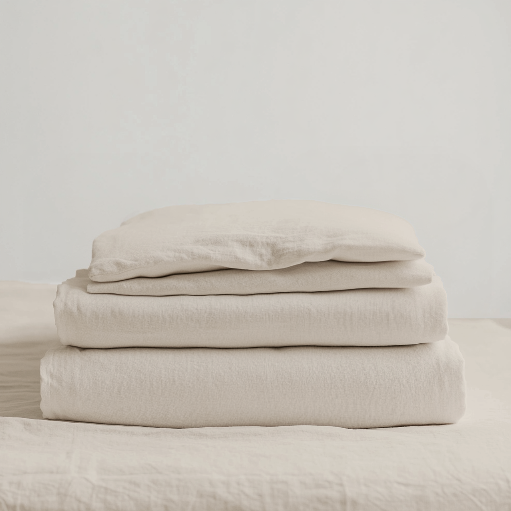 Ecru Beige Washed Linen Heavyweight Extra Deep Fitted Sheet Set