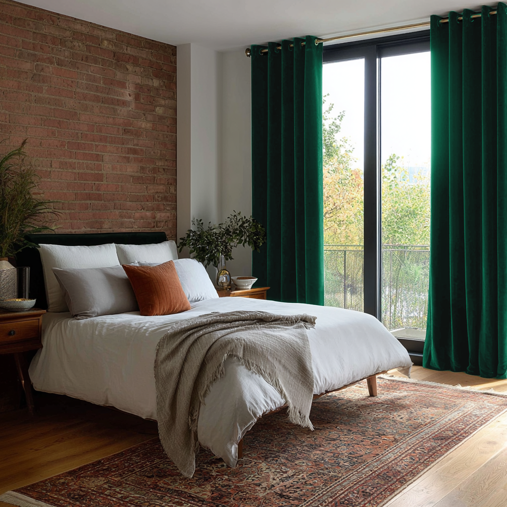 Emerald Green Velvet Eyelet Blackout Curtains