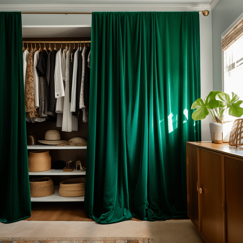 Emerald Green Velvet Rod Pocket Closet Curtain