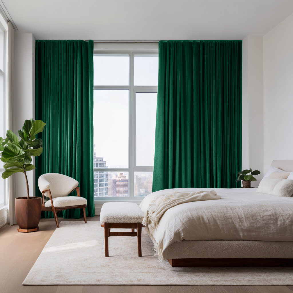 Emerald Green Velvet Soundproof Curtains with Multitape