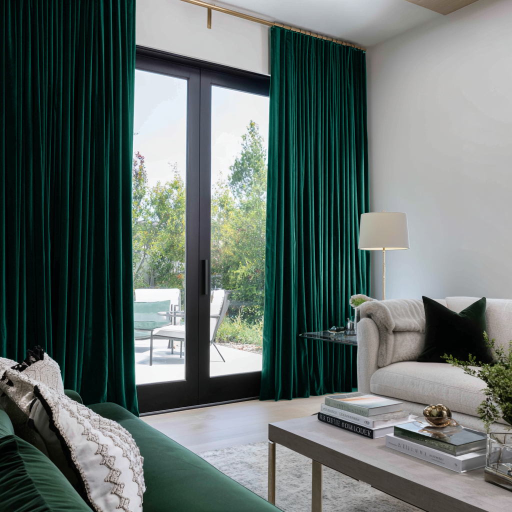 Emerald Green Velvet Thermal Curtains with Multitape