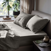 Natural Beige Washed Linen Heavyweight Extra Deep Fitted Sheet Set