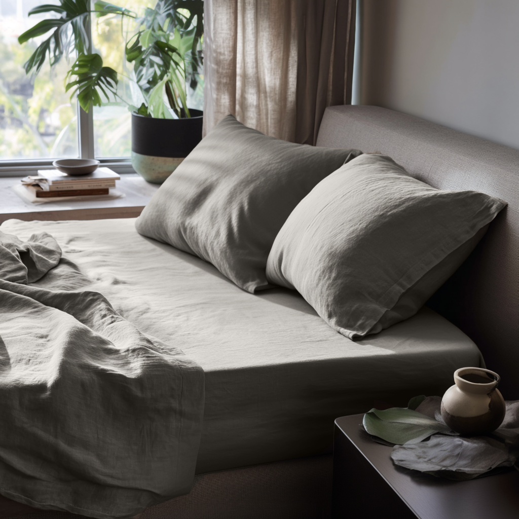 Natural Beige Washed Linen Heavyweight Extra Deep Fitted Sheet Set