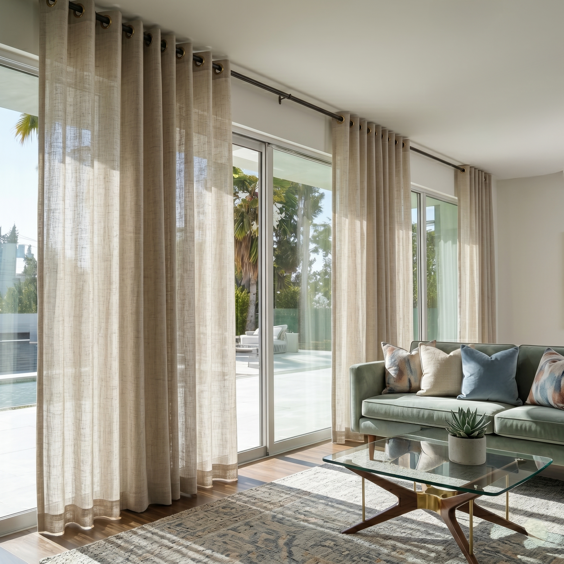 Natural Sheer Linen Eyelet Curtains