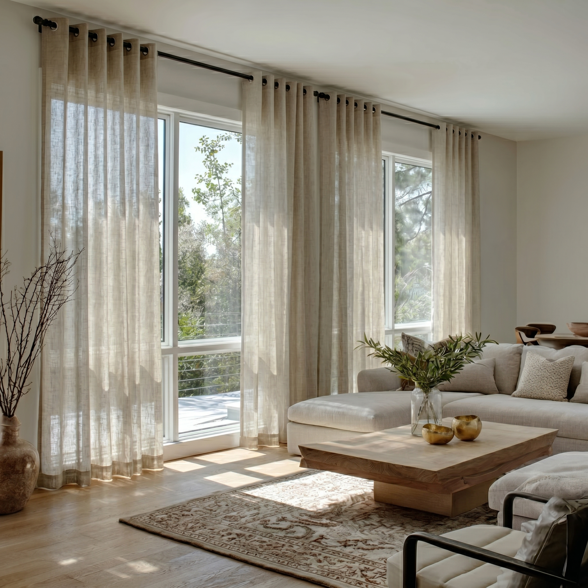 Natural Sheer Linen Eyelet Curtains
