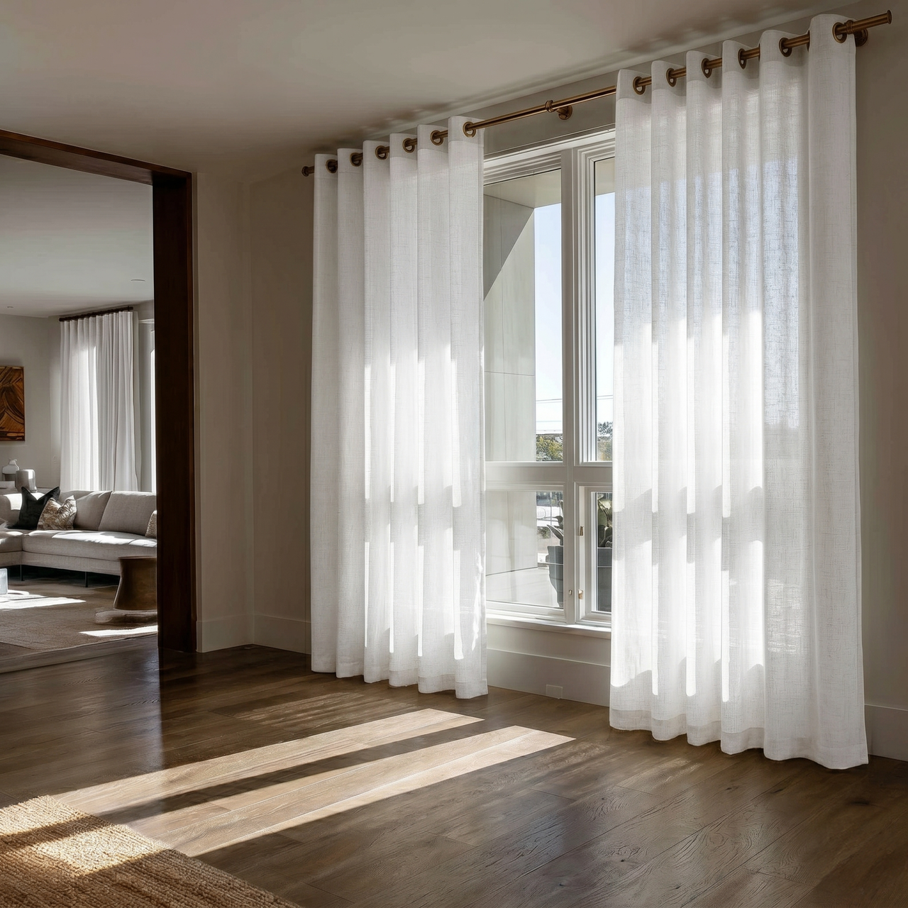 Off-White Sheer Linen Eyelet Curtains