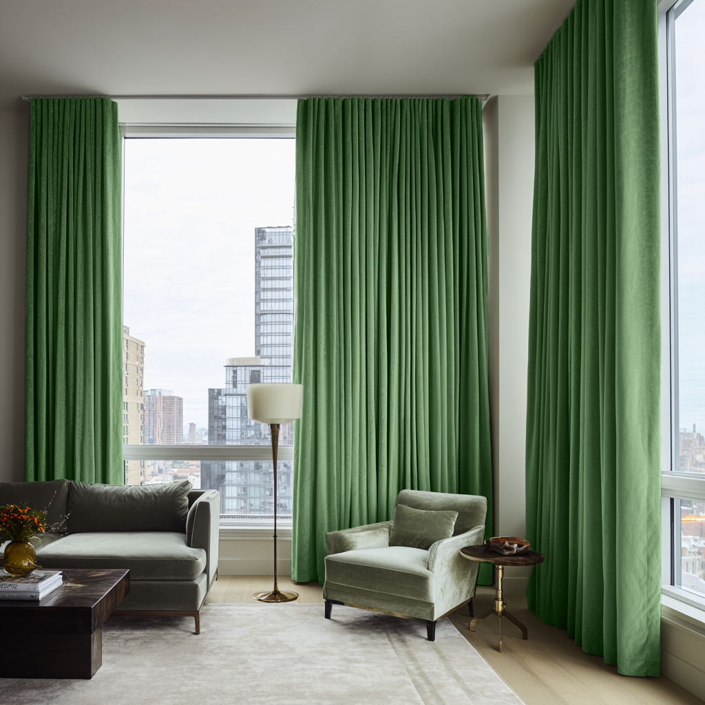 Fern Green Velvet Thermal Curtains with Multitape