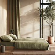Olive Green Linen Extra Deep Fitted Sheet Set