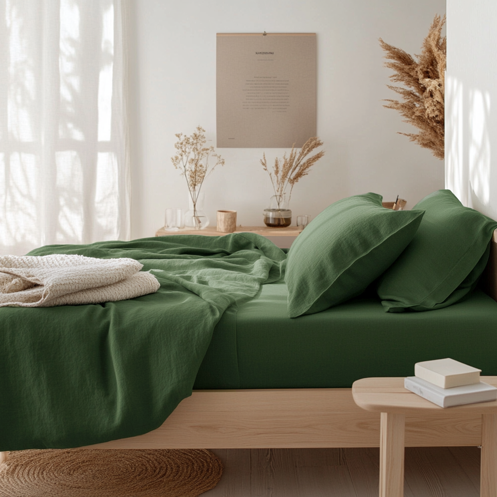 Forest Green Linen Extra Deep Fitted Sheet 