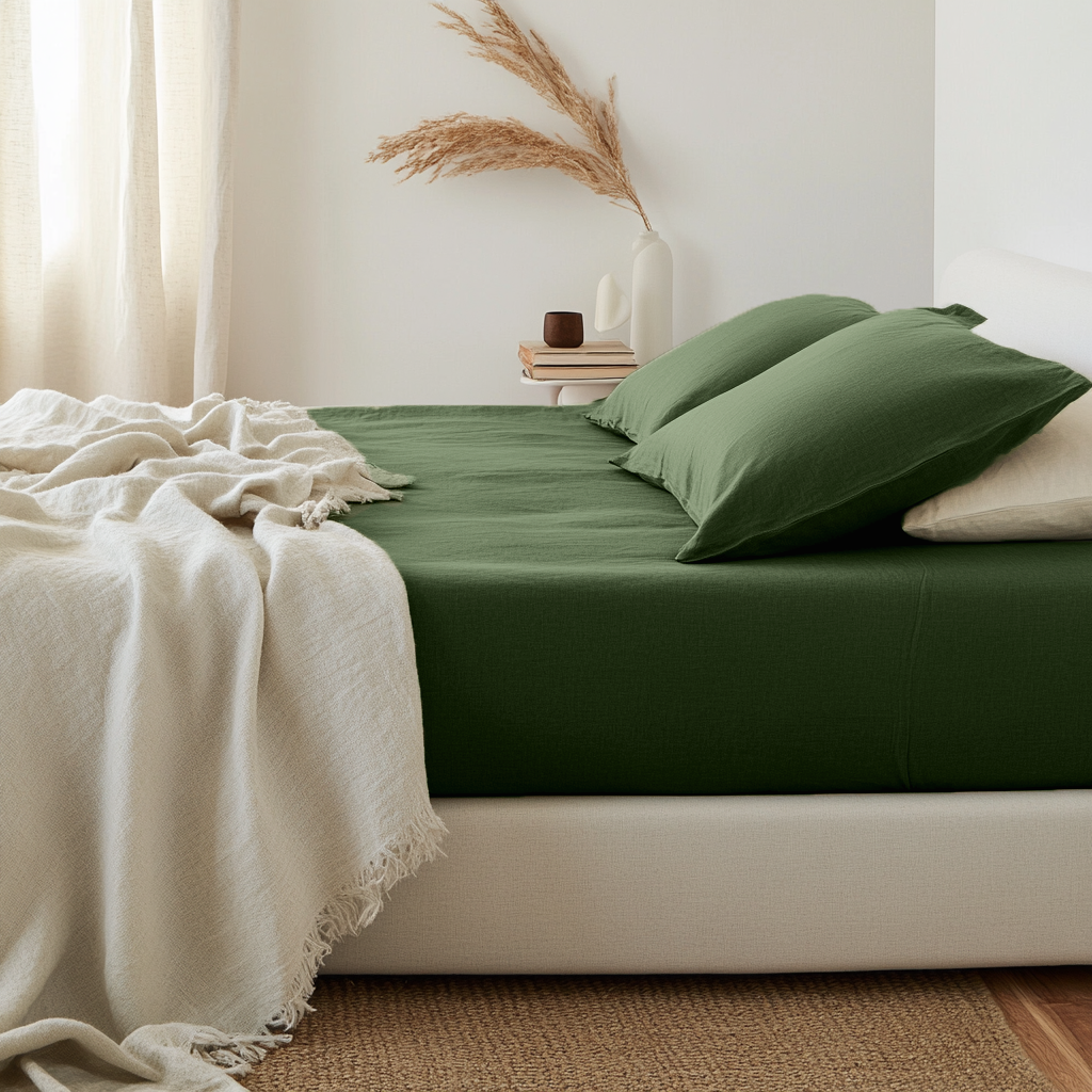 Forest Green Linen Extra Deep Fitted Sheet 