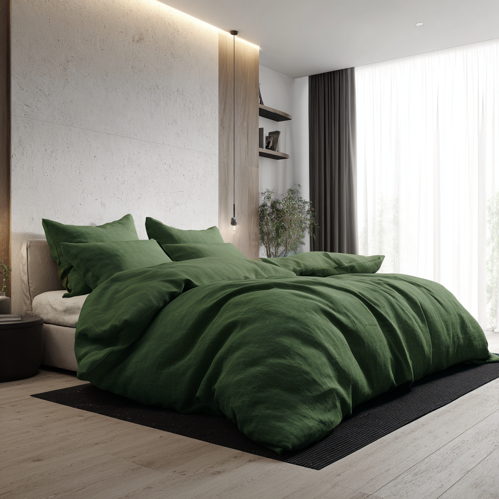 Forest Green Linen Quilt Cover