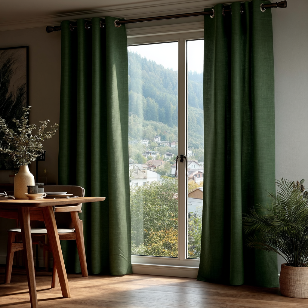 Forest Green Linen Thermal Eyelet Curtains