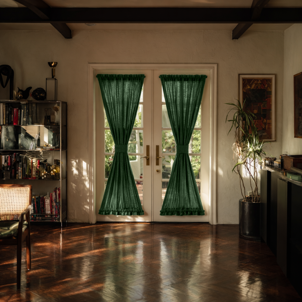 Forest Green Linen French Door Curtains