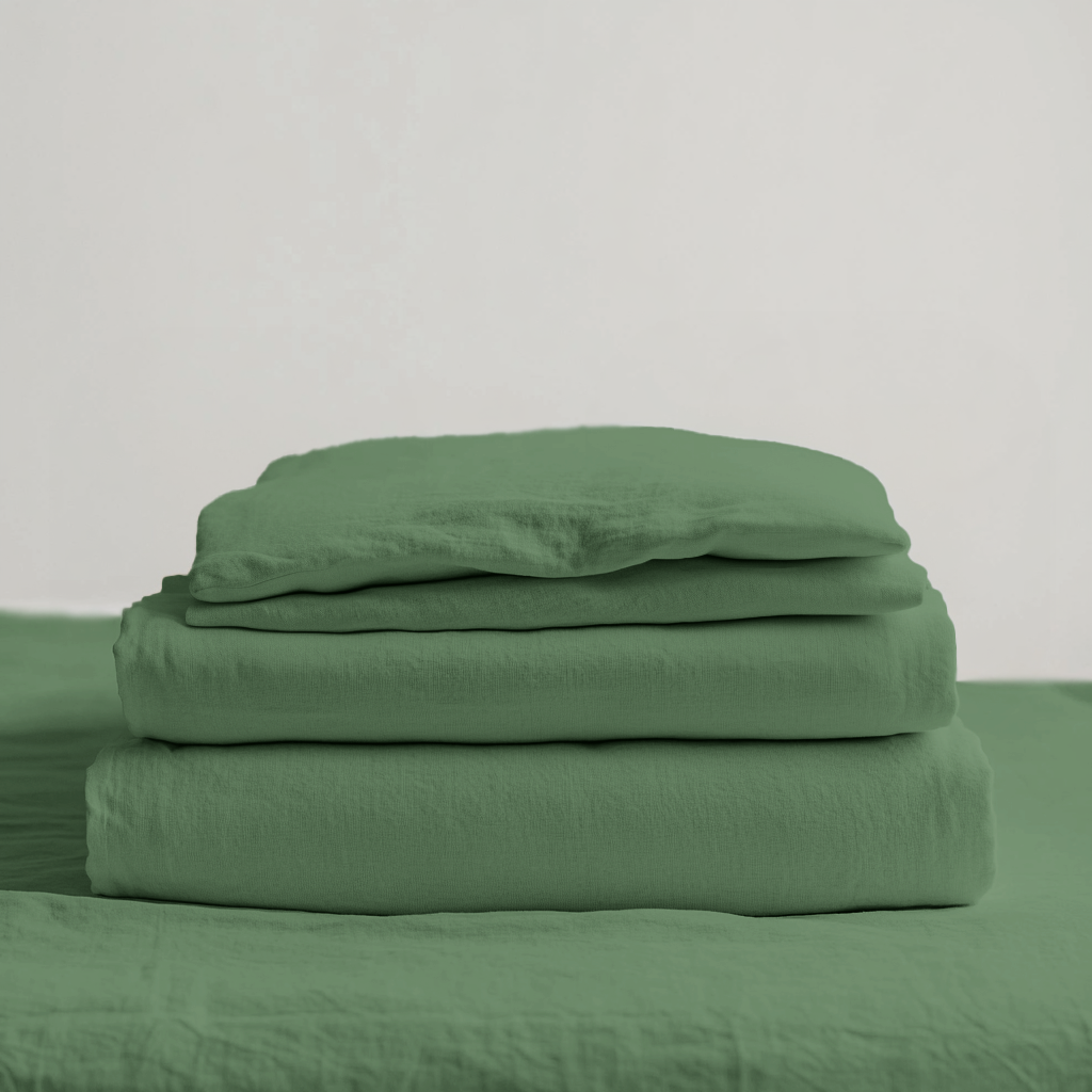 Forest Green Linen Extra Deep Fitted Sheet Set