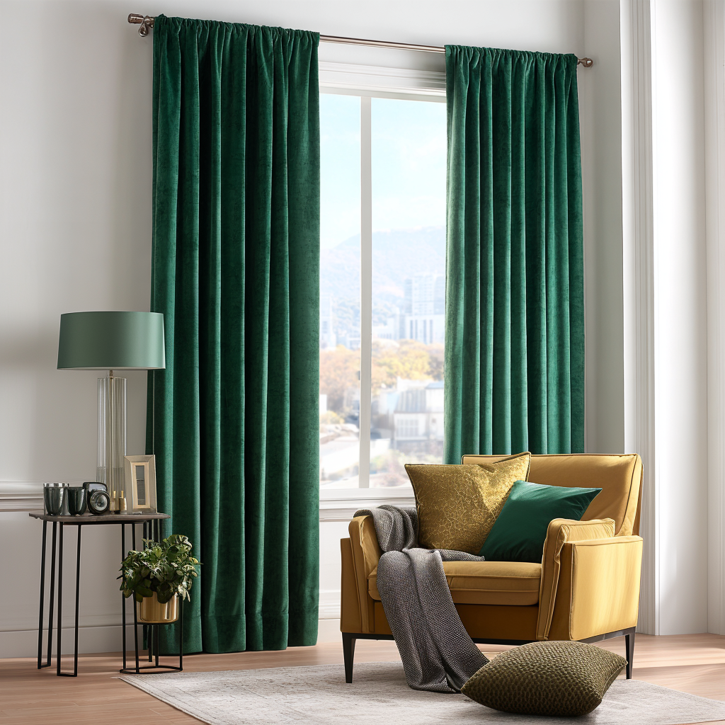 Emerald Green Velvet Blackout Rod Pocket Curtain 