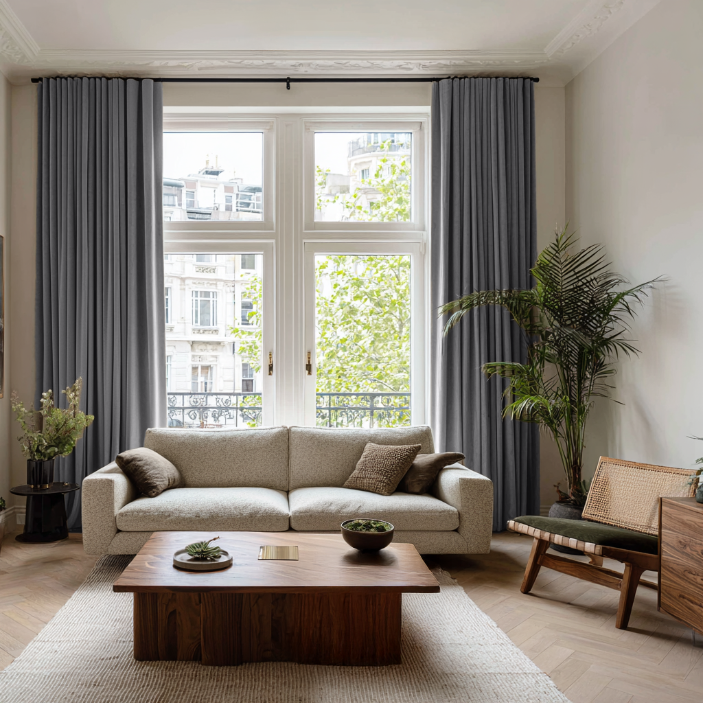 Grey Velvet Soundproof Curtains with Multitape