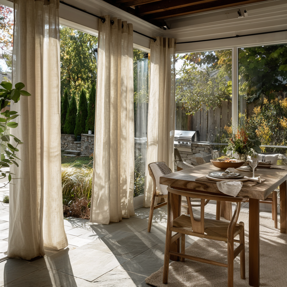 Linen Outside Outdoor Curtains for Patio - Waterproof & Sheer - For Pergola, Gazebo