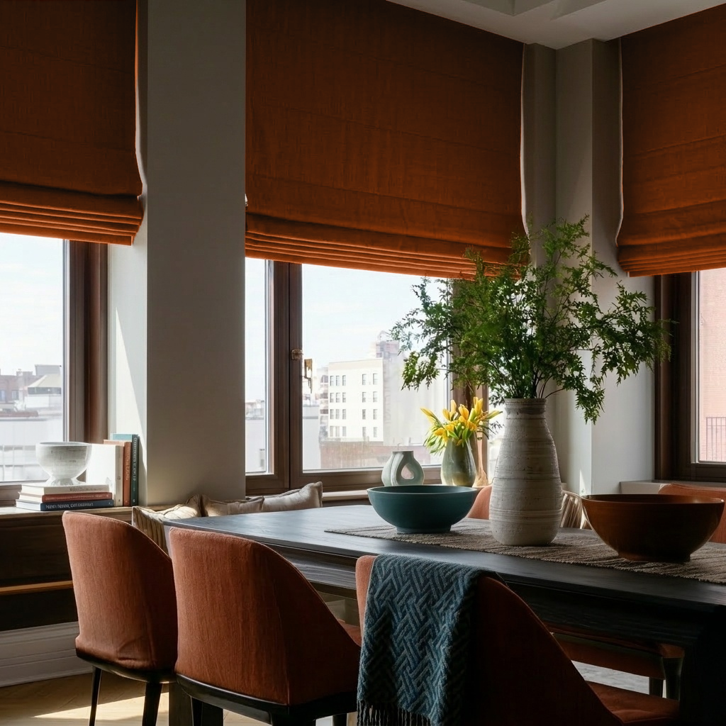 Terracotta Heavy Weight Linen Roman Blinds - Blackout Lining