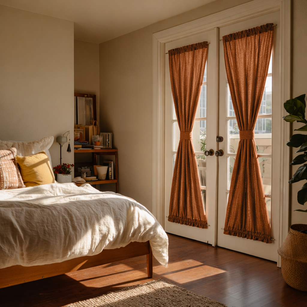 Terracotta Heavy Weight Linen French Door Curtains