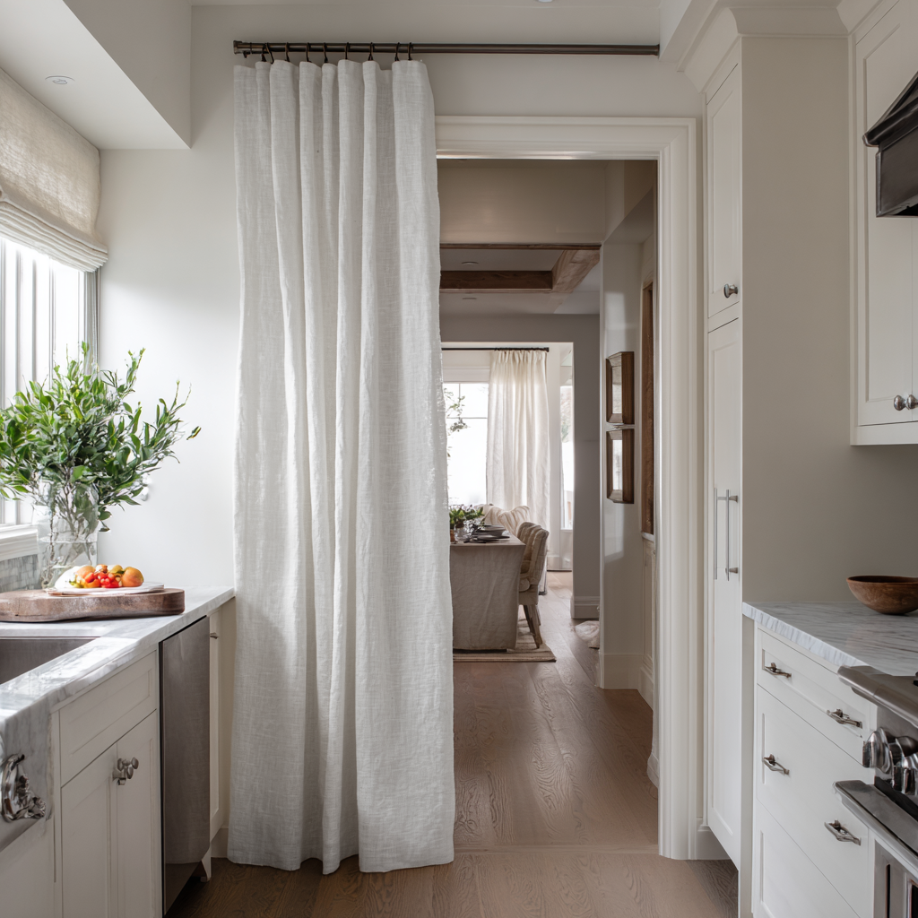 Off-White Heavy Weight Linen Doorway Curtain with Multitape