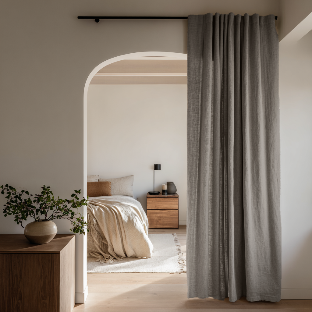 Natural Heavy Weight Linen Doorway Curtains with Multitape