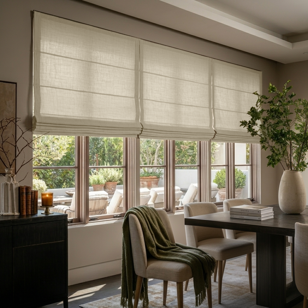 Ecru Heavy Weight Linen Roman Blinds - Cotton Lining