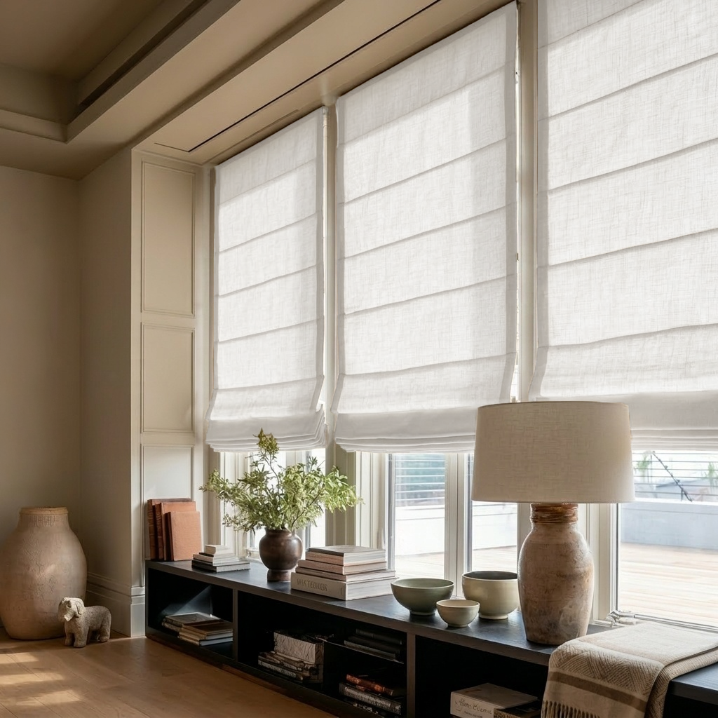 Off-White Heavy Weight Linen Roman Blinds - Cotton Lining