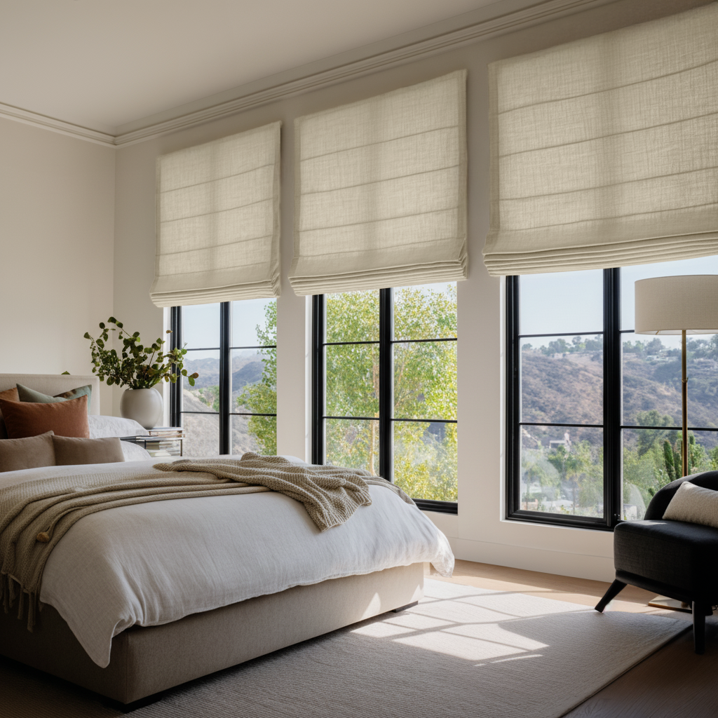 Ecru Heavy Weight Linen Roman Blinds - Cotton Lining