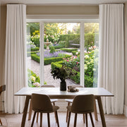 Heavy Weight Off-White Linen S-Fold Dining Room Curtain in a Traditional Dining Room with Beige Walls, a White Dining Table and Tan Chairs - Blackout Lining