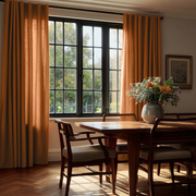 Heavy Weight Terracotta Linen Back Tabs Dining Room Curtain in a Traditional Dining Room with Light Gray Walls 