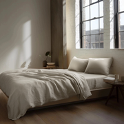 Ecru Beige Washed Linen Heavyweight Extra Deep Fitted Sheet Set