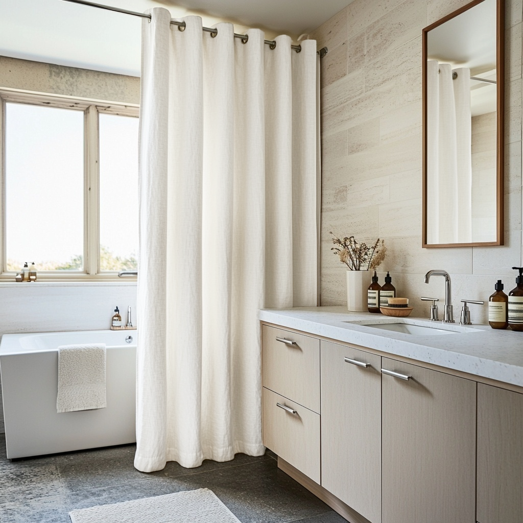 Off-White Heavy Weight Hookless Linen Shower Curtain