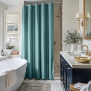 Aquamarine Hookless Linen Shower Curtain