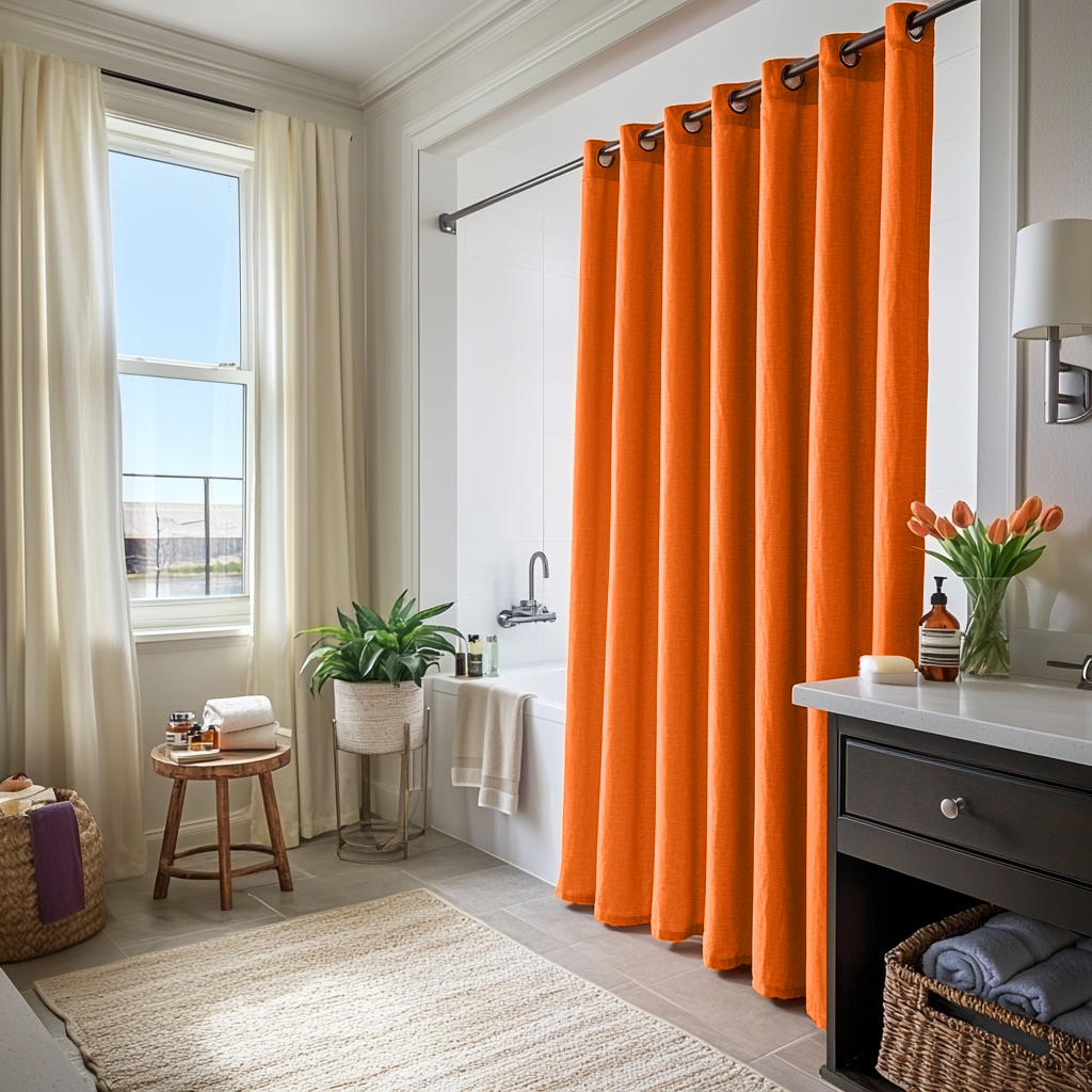 Burnt Orange Hookless Linen Shower Curtain