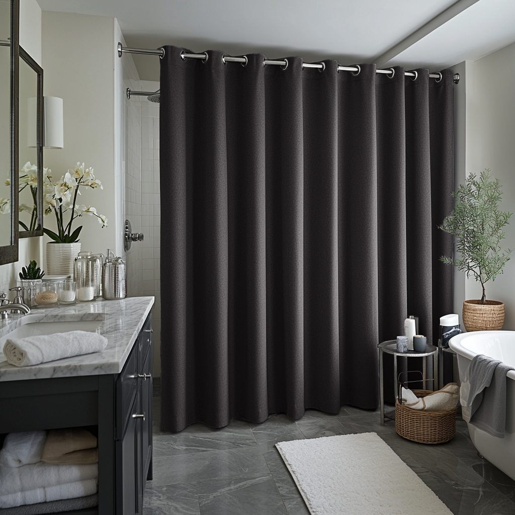 Charcoal Hookless Linen Shower Curtain