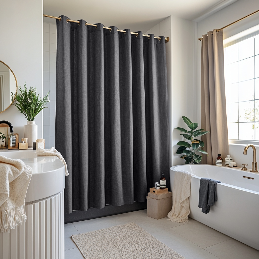 Dim Grey Hookless Linen Shower Curtain