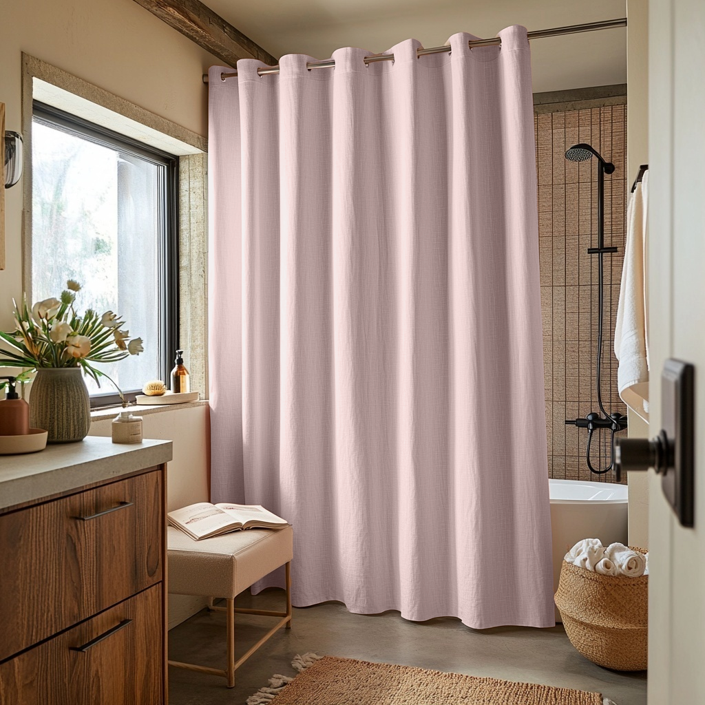 Dusty Pink Hookless Linen Shower Curtain