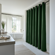Forest Green Hookless Linen Shower Curtain