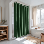 Forest Green Hookless Linen Shower Curtain