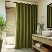 Moss Green Hookless Linen Shower Curtain
