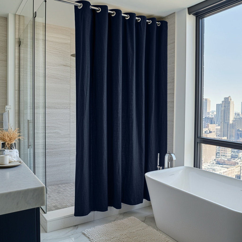 Royal Blue Hookless Linen Shower Curtain