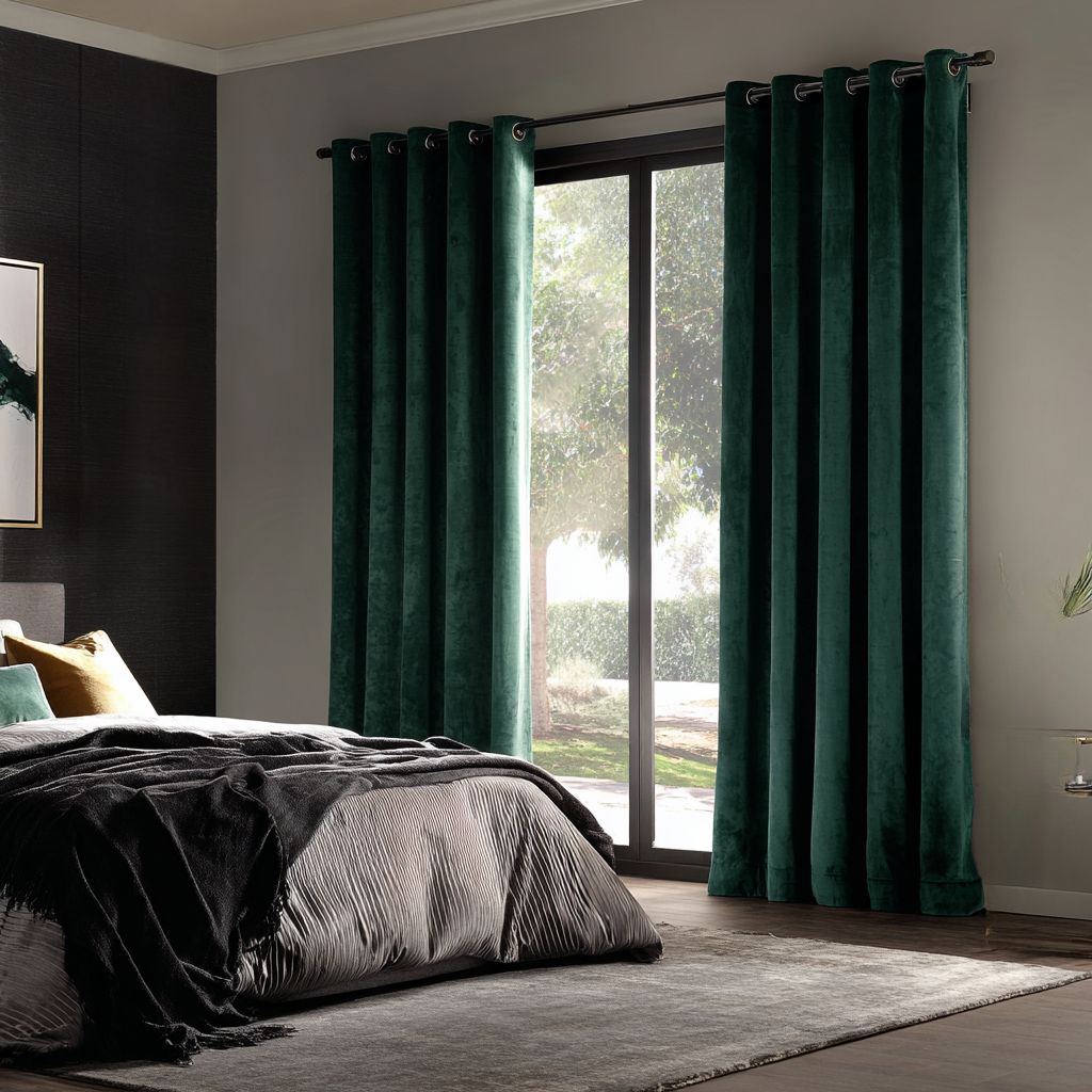 Hunter Green Velvet Blackout Eyelet Curtain